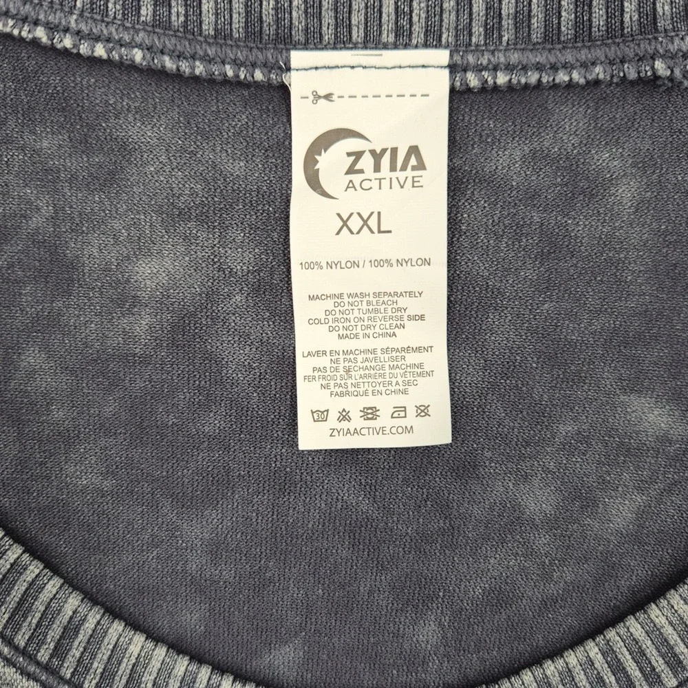 Zyia Active Gray Acid Wash Seamless Cropped Short‎ Sleeve Sweatshirt XXL NEW